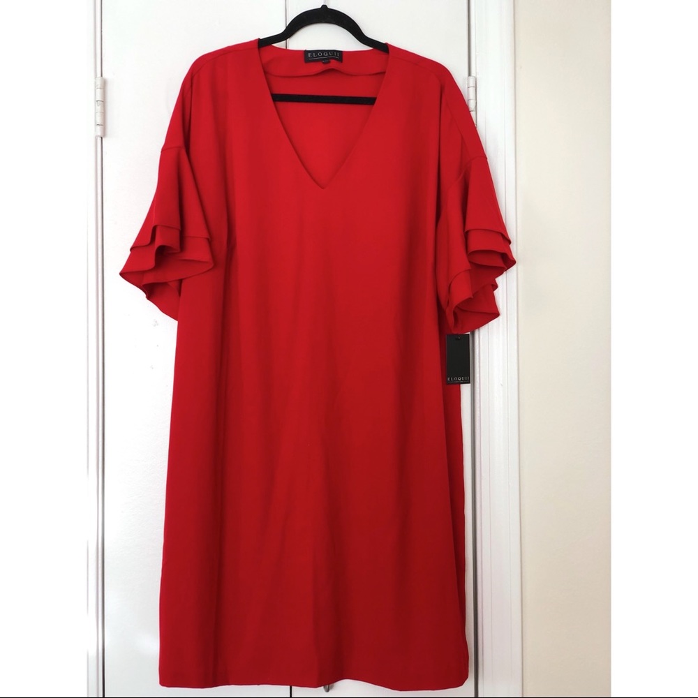 ELOQUII Red Shift Dress with Flutter Sleeve (18)
